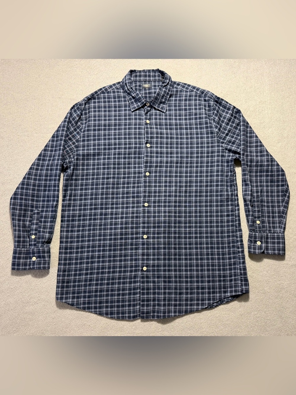 Faherty Brand Button-Down Shirt Men’s XL Blue Gray Plaid Organic Cotton